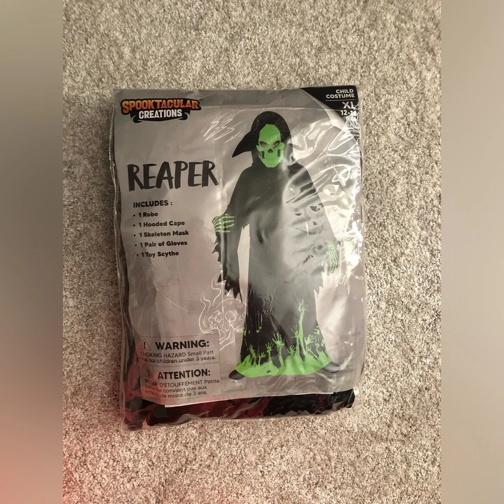 Spooktacular Creation Glow in Dark Grim Reaper Costume Halloween Boy sz XL 12-14